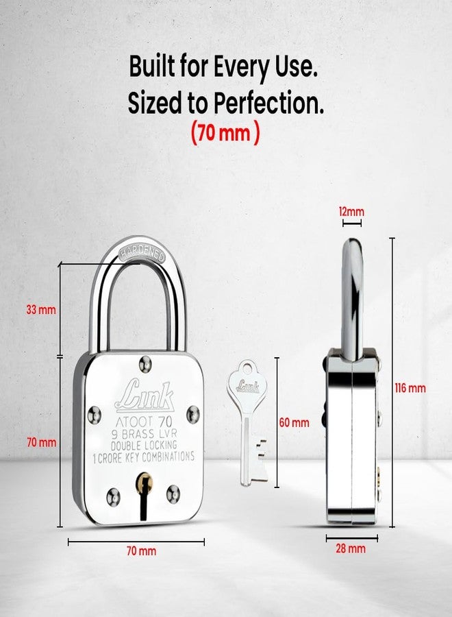 Link® Atoot 70mm | 1 Crore Key Combinations | Steel Body | Hardened Shackle | 9 Brass Lever | Made in India | Each Padlock with 3 Silver Keys (Pack of 2) - Image 4